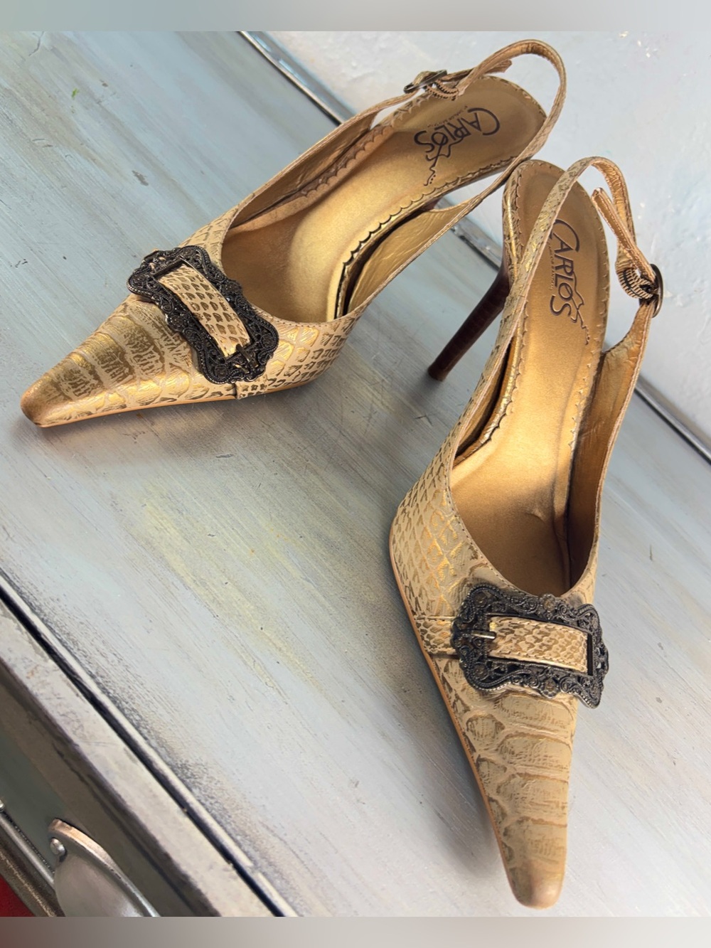 Carlos Santana "Prospect" Metallic Alligator-Textured Slingback Heel Size 7.5 - Picture 8 of 13